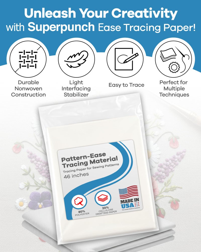 Superpunch Pattern-Ease Tracing Material, Tracing Paper for Sewing Patterns - 46 Inches X 5 Yard, HTC3100-1 Pattern Drafting Paper for Embroidery, Nonwoven Light Interfacing Stabilizer - Made in USA - Image 4